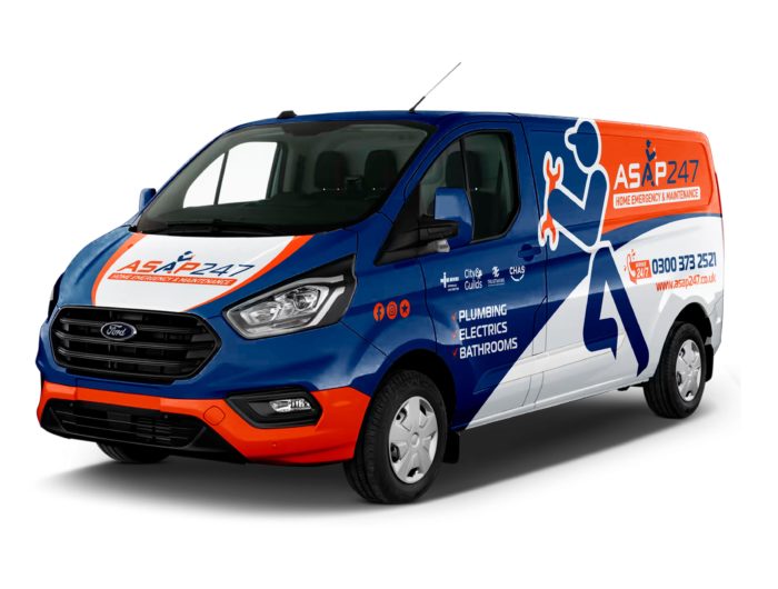 ASAP247 branded Transit van ready for 24/7 plumbing and electrical callouts across the West Midlands.