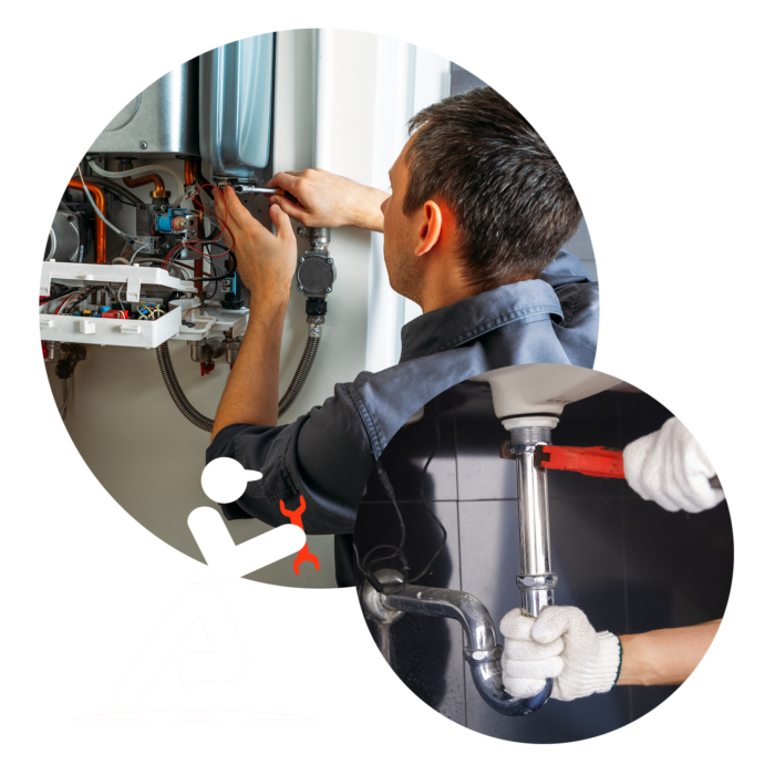 Engineers fixing a boiler and repairing sink pipes—trusted professionals keeping your home running safely and smoothly.
